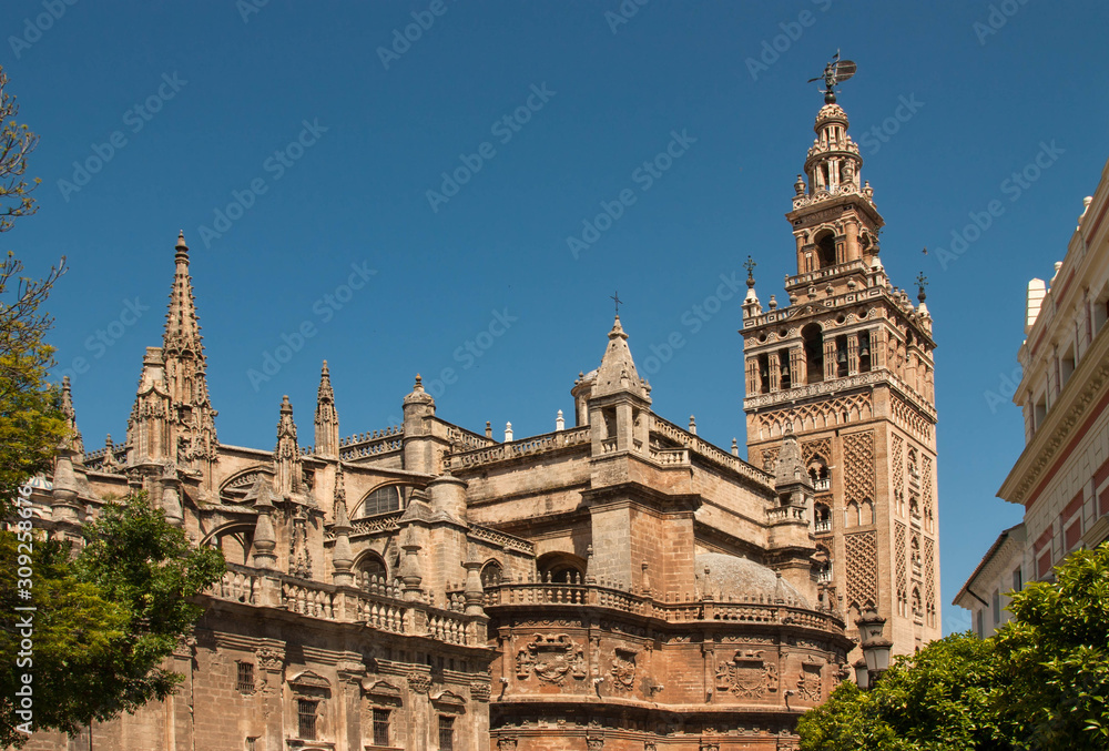 Detail of the top Catedral de Sevilla, Seville, Spain.