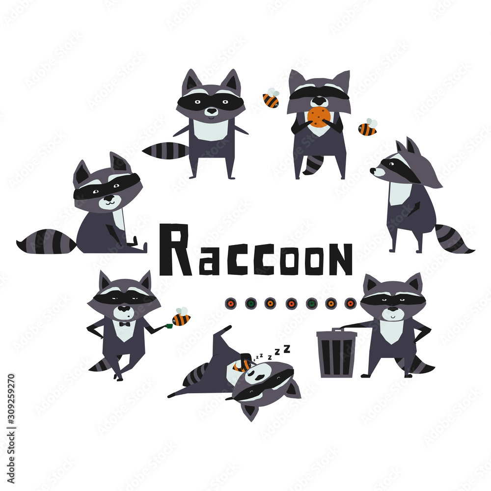 Naklejka Raccoon character set