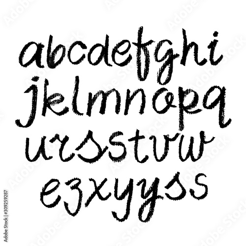 Vector Pastel or Charcoal Style Hand Drawn Alphabet Font. Calligraphy alphabet on a white background