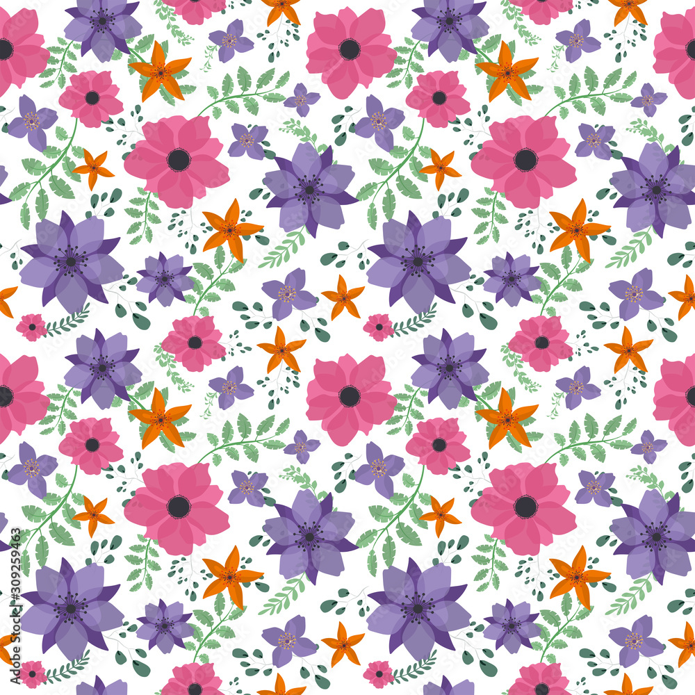 Flower sample pattern. Flowers on a white background. Background for a wedding or spring card. Elegant endless pattern with flowers. Illustration for printing cards, wedding invitations, gift paper.