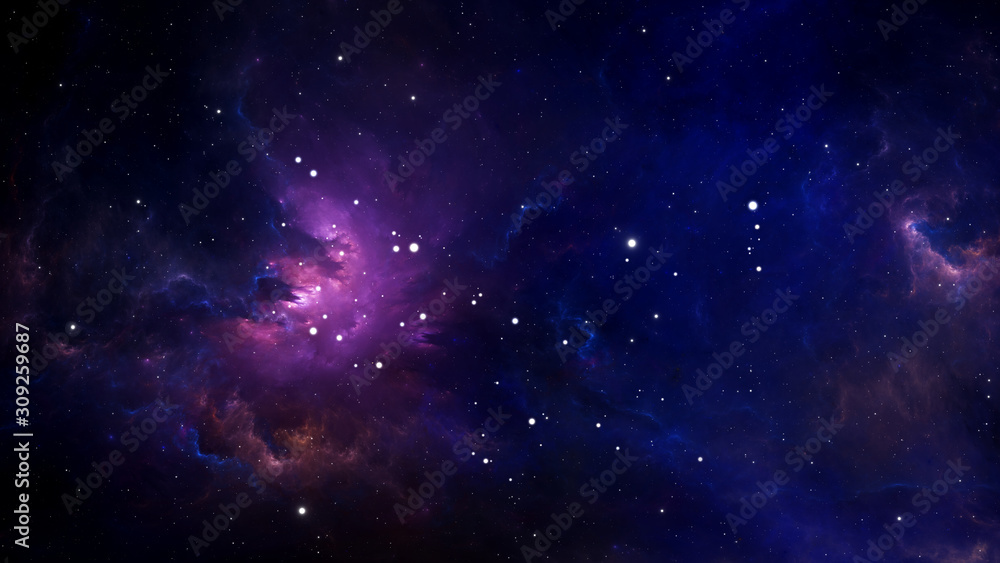 Fototapeta premium Glowing huge nebula with young stars. Space background