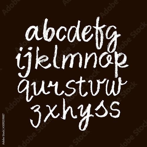 Vector Pastel or Chalk Style Hand Drawn Alphabet Font. Calligraphy alphabet on a black background