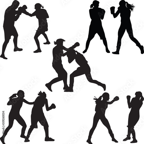 set of boxer woman icon vector