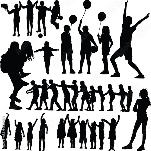 children silhouette vector