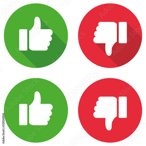 Thumb up and thumb down sign set. Vector illustration
