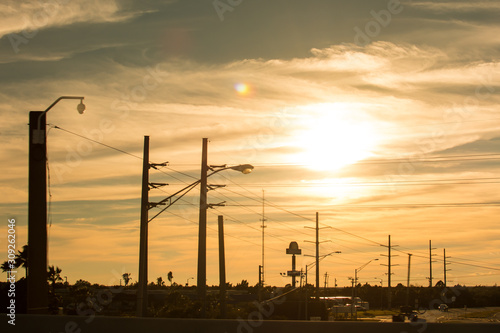 power plant at sunset