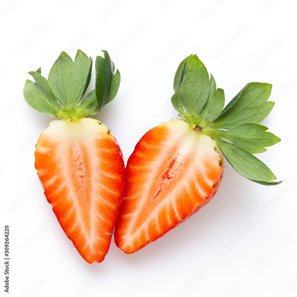 Ripe half strawberry isolated on white background. Ripe half strawberry isolated on white background.