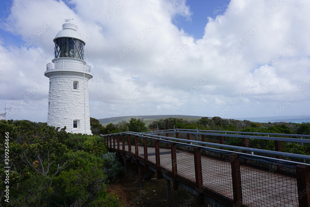 White Lighthouse against cloudy sky in Western Australia