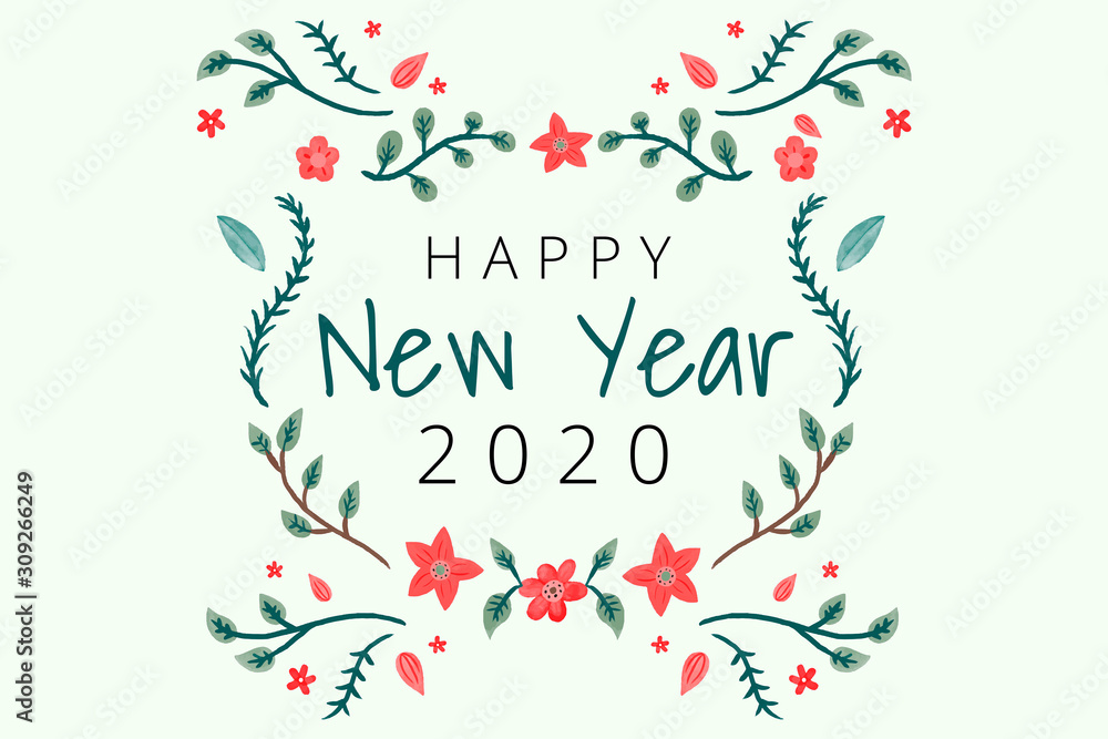 Happy New Year 2020 | Watercolor Flowers Vector 