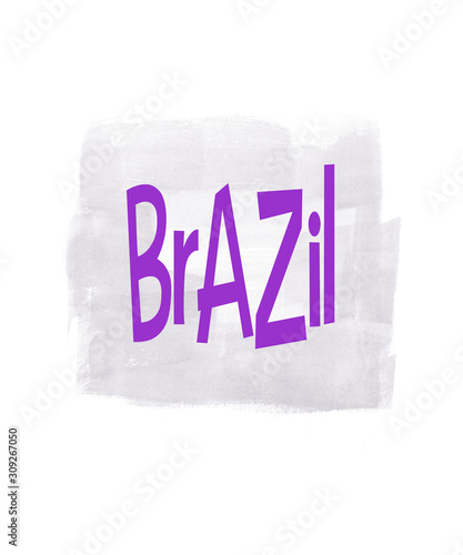 Brazil word in purple with watercolor paint stroke