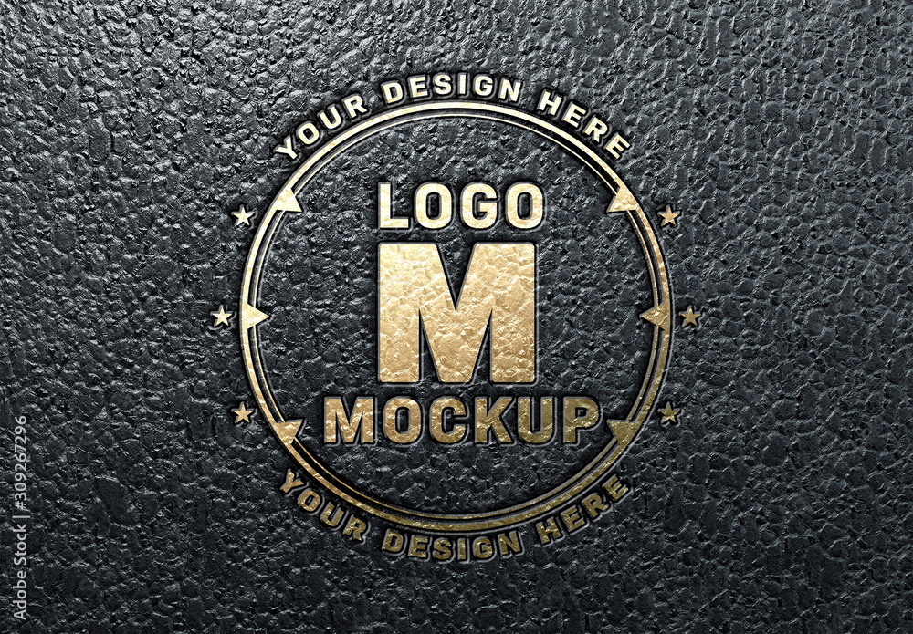 Debossed Golden Text Effect on Leather Mockup Stock Template | Adobe Stock