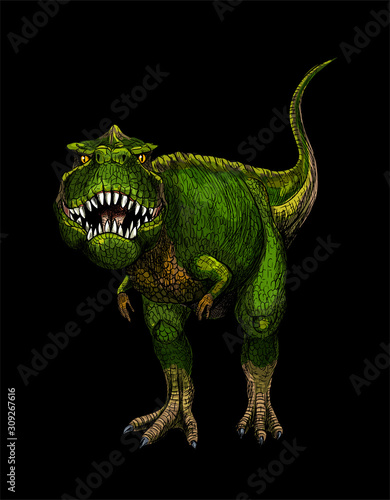 Tyrannosaurus Rex, full color sketch, hand drawn © nurofina