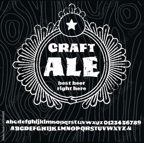 " beer " typeface. Vector hand crafted font in medieval style. Good for posters, alcohol label and festival invitation.Letters and numbers.Vector illustration.