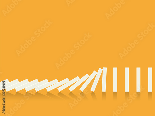 Falling dominoes on a orange background. Vector in flat style photo