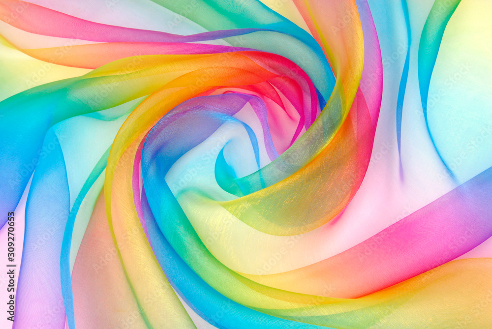 organza fabric in rainbow color - obrazy, fototapety, plakaty 