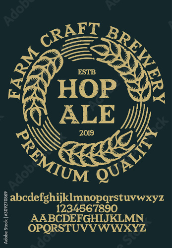 " beer " typeface. Vector hand crafted font in medieval style. Good for posters, alcohol label and festival invitation.Letters and numbers.Vector illustration.