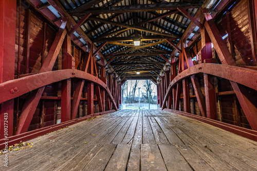 Traveling Through Shearer's Mill Covered Bridge in Lancaster County, Pennsylvania