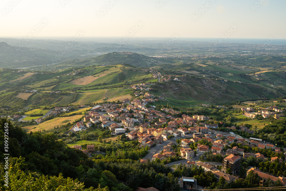 Landscape of San Marino in golden hour