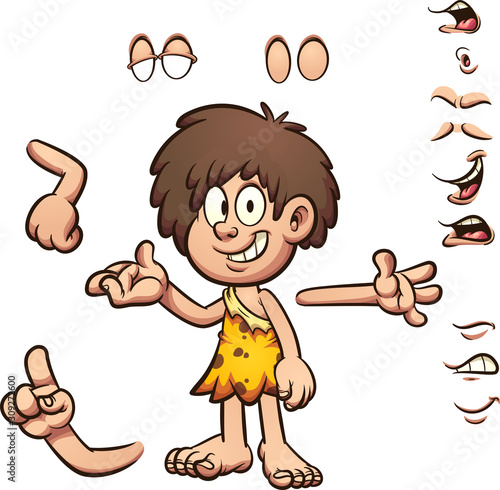 Cartoon prehistoric cave boy clip art. Vector illustration with simple gradients. Some elements on separate layers. 