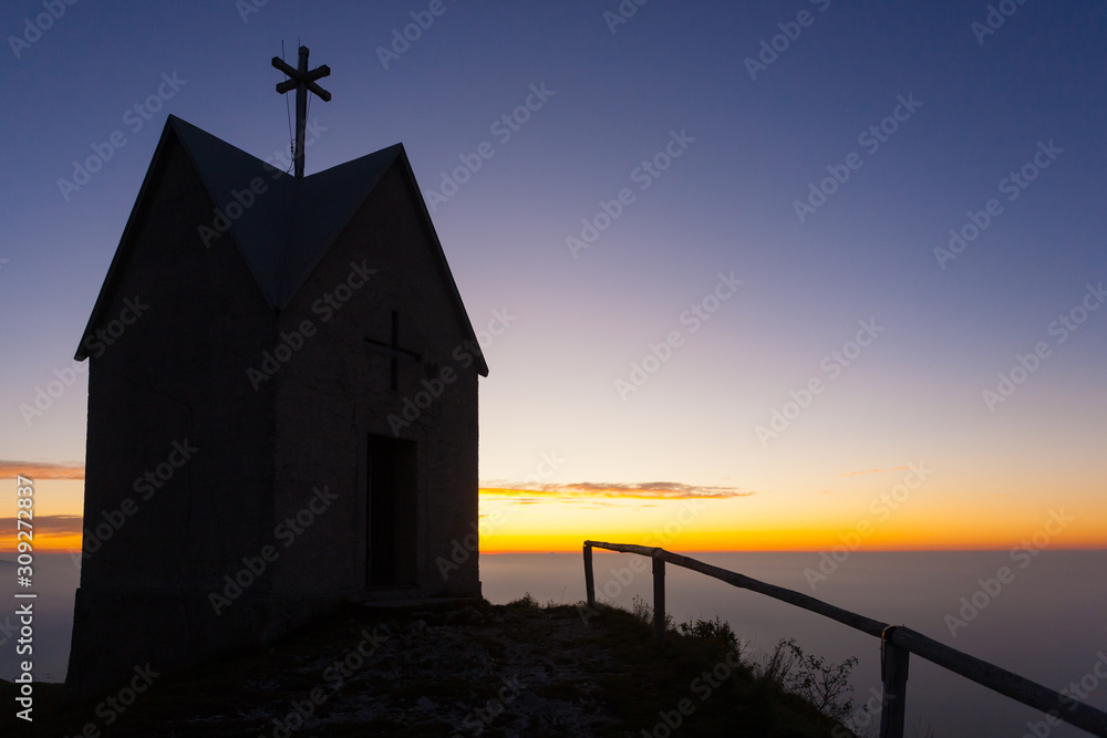 Dawn at the little church, mount Grappa landscape, Italy Dawn at the little church, mount Grappa landscape, Italy