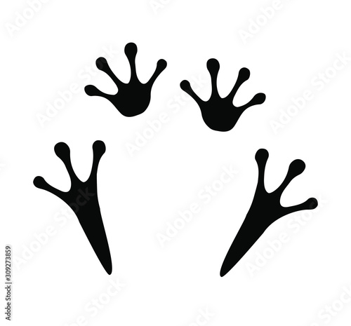 Vector black flat frog foot print isolated on white background