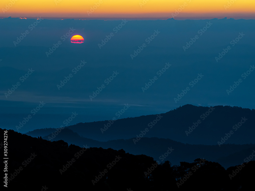 landscape of Mountain with sunset in Twilight time