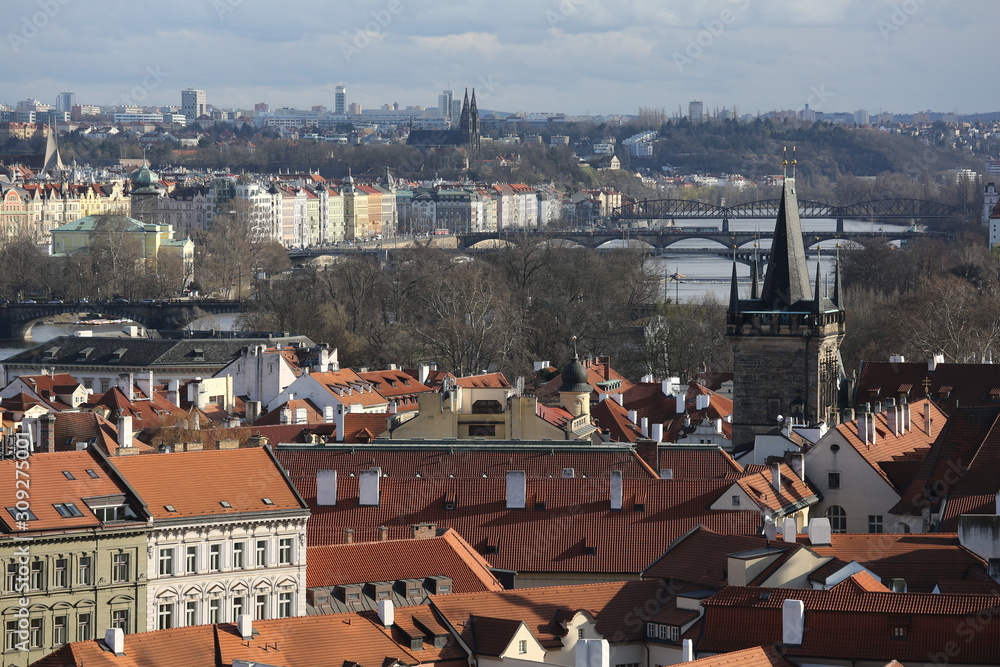 Fototapeta premium A view of the rooftops of Prague