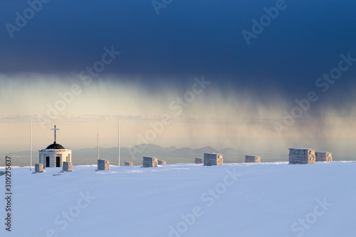 First world war memorial during storm, Italy landmark