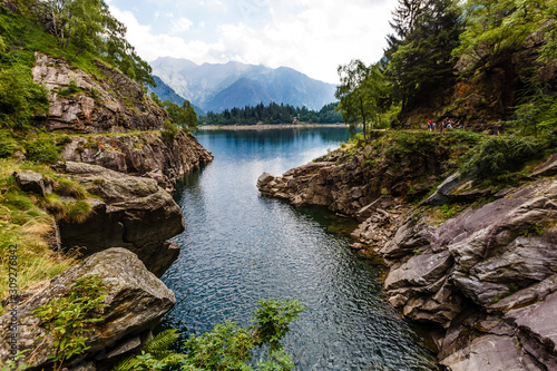 A summer day on Lake Antrona, in the Italian Alps, in Piedmont.