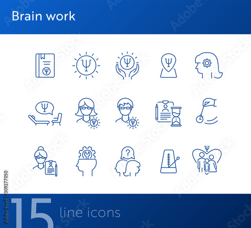 Brain work line icon set