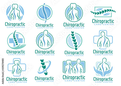 A set of Chiropractic logo vector, spine health care medical symbol or icon pack or collection.