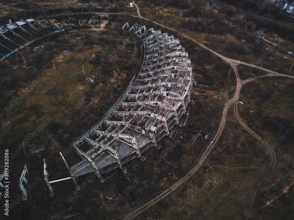 Unfinished stadium project. Vilnius. Lithuania. Drone.