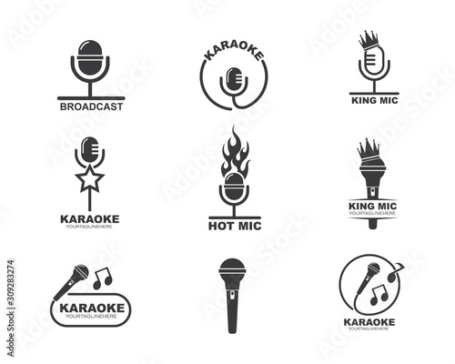 microphone icon logo of karaoke and musical vector illustration design