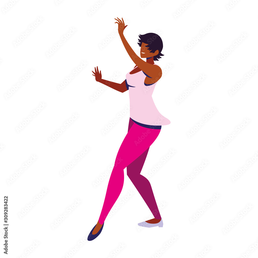 young woman in pose of dancing on white background young woman in pose of dancing on white background