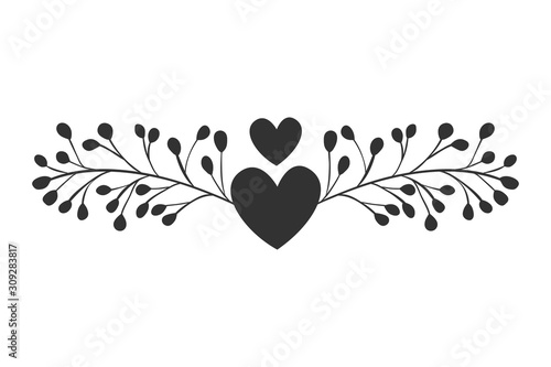 Isolated black hearts with leaves wreath vector design