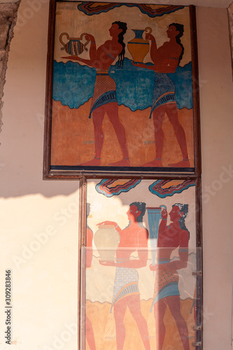 Casual view on the Knossos temple ruins elements in Heraklion, Greece photo