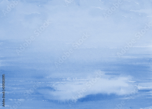 Abstract blue watercolor hand painted background. Classic blue background, copy space. Color of the year 2020