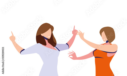 scene of women in dance pose, party, dance club