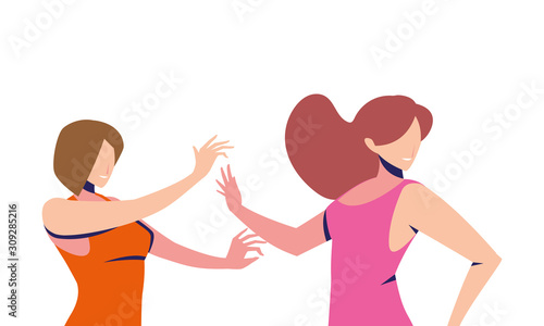 scene of women in dance pose, party, dance club