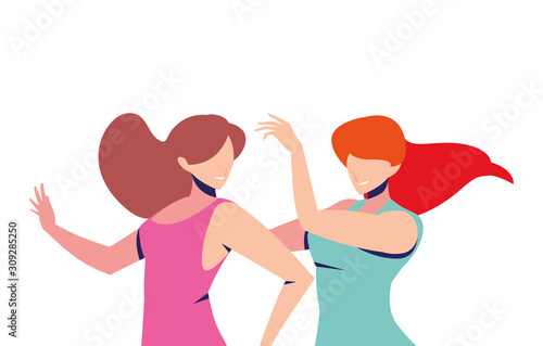 scene of women in dance pose, party, dance club