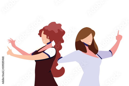 scene of women in dance pose, party, dance club