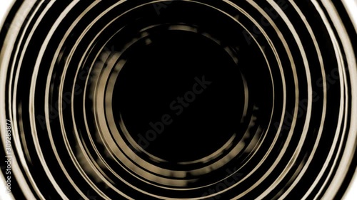 Dark sepia circles spinning in a seamless rotation in a repeating loop with a black background. High definition CGI backdrop motion graphics video clip