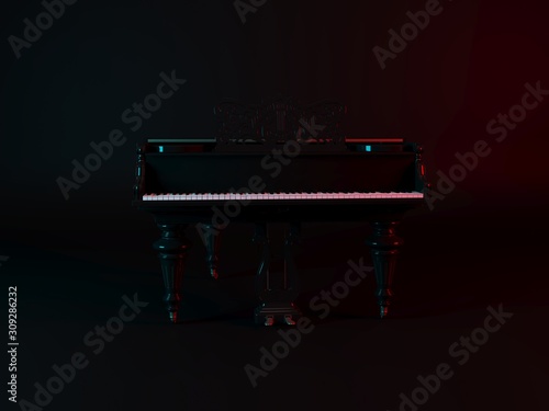 3d render of the piano on a dark background photo