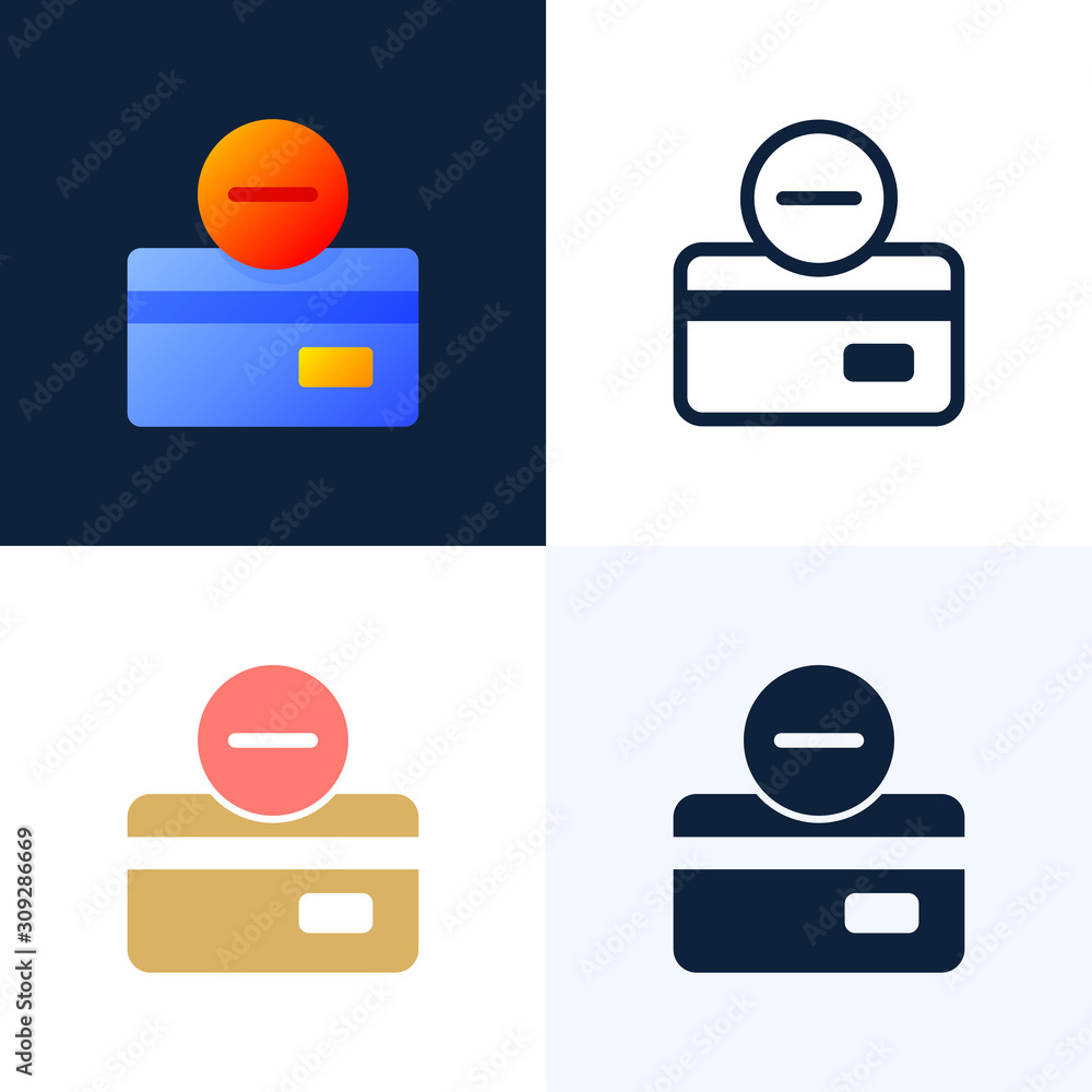 Remove Credit Card Vector stock icon set. Bank account closing concept. Termination of the contract. Removing a bank credit card. Remove Credit Card Vector stock icon set. Bank account closing concept. Termination of the contract. Removing a bank credit card.