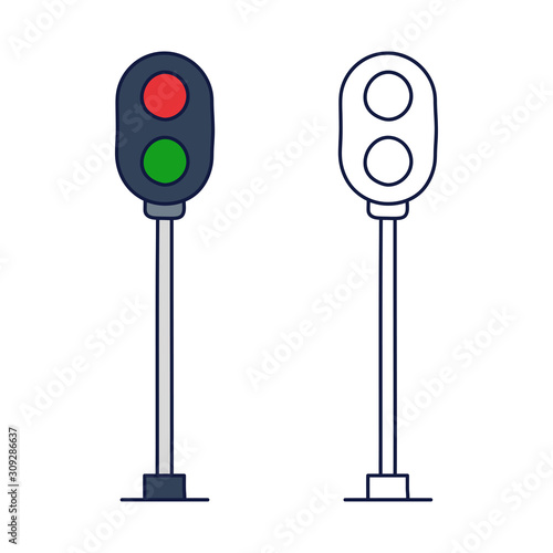 Traffic light railway stock vector icon. Element of train station icon in doodle style