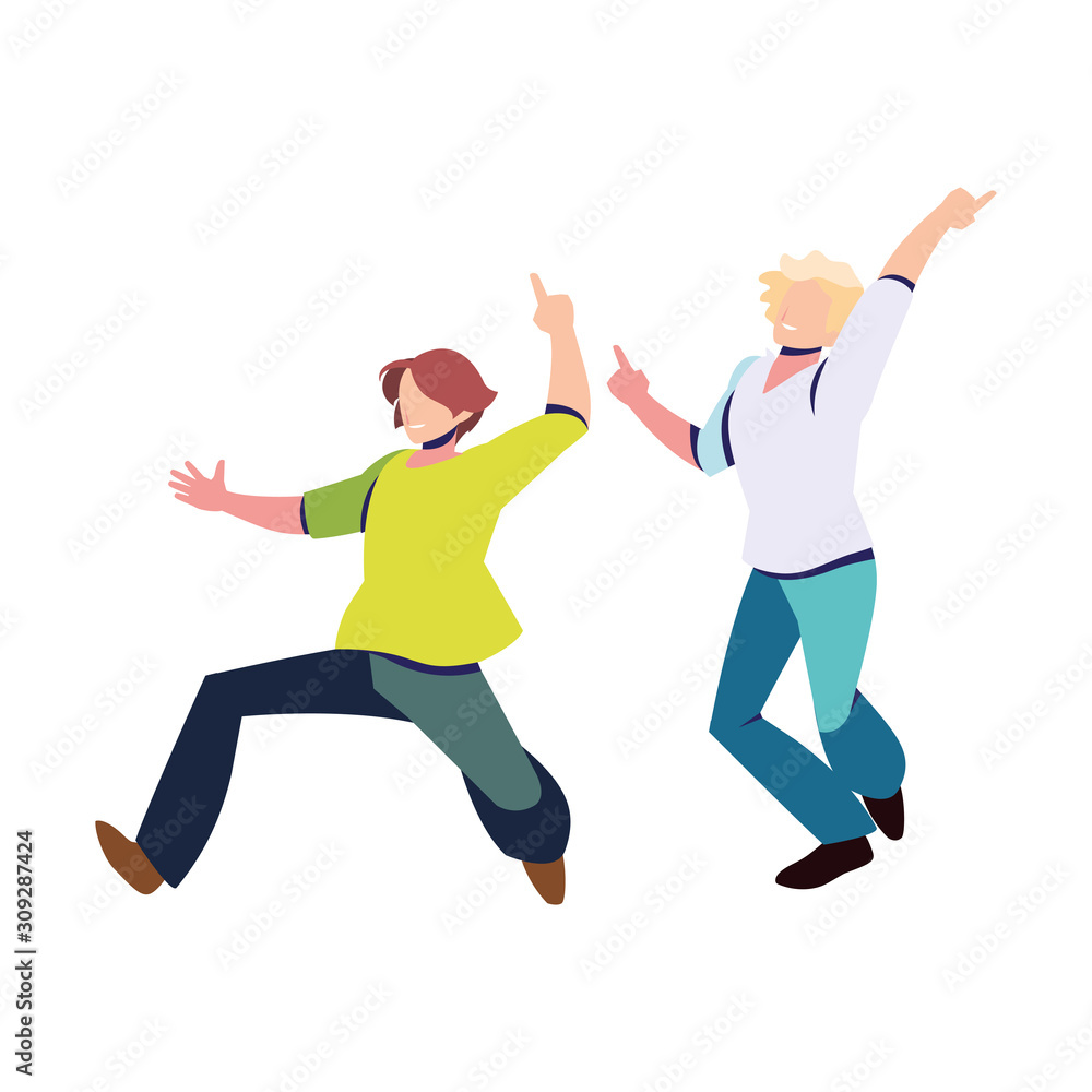 men in pose of dancing on white background men in pose of dancing on white background