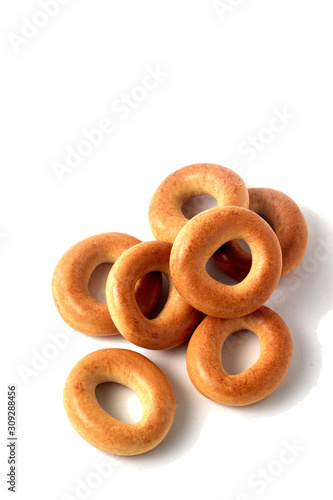dried bagels on a white background
