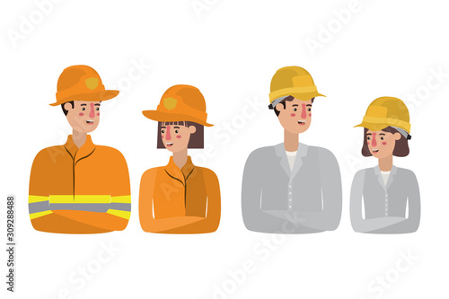 Woman man firefighter and builders vector design