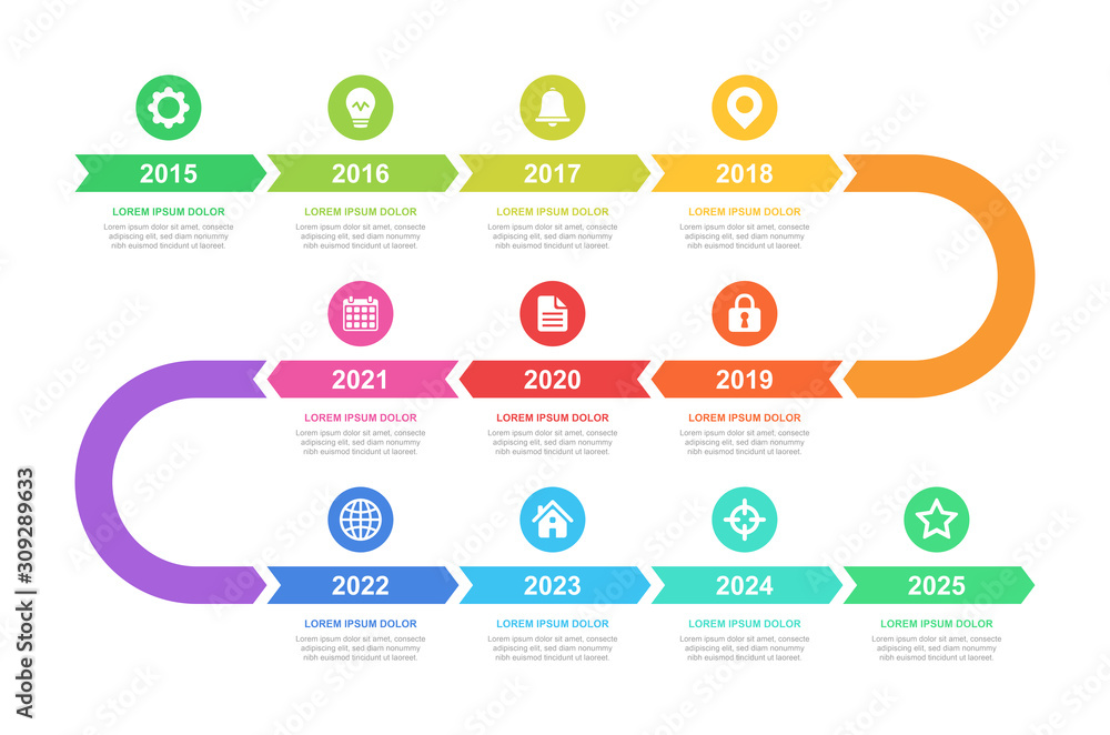 Timeline and infographic concept design, modern, with icons. Easy to customize template. EPS 10. - obrazy, fototapety, plakaty 