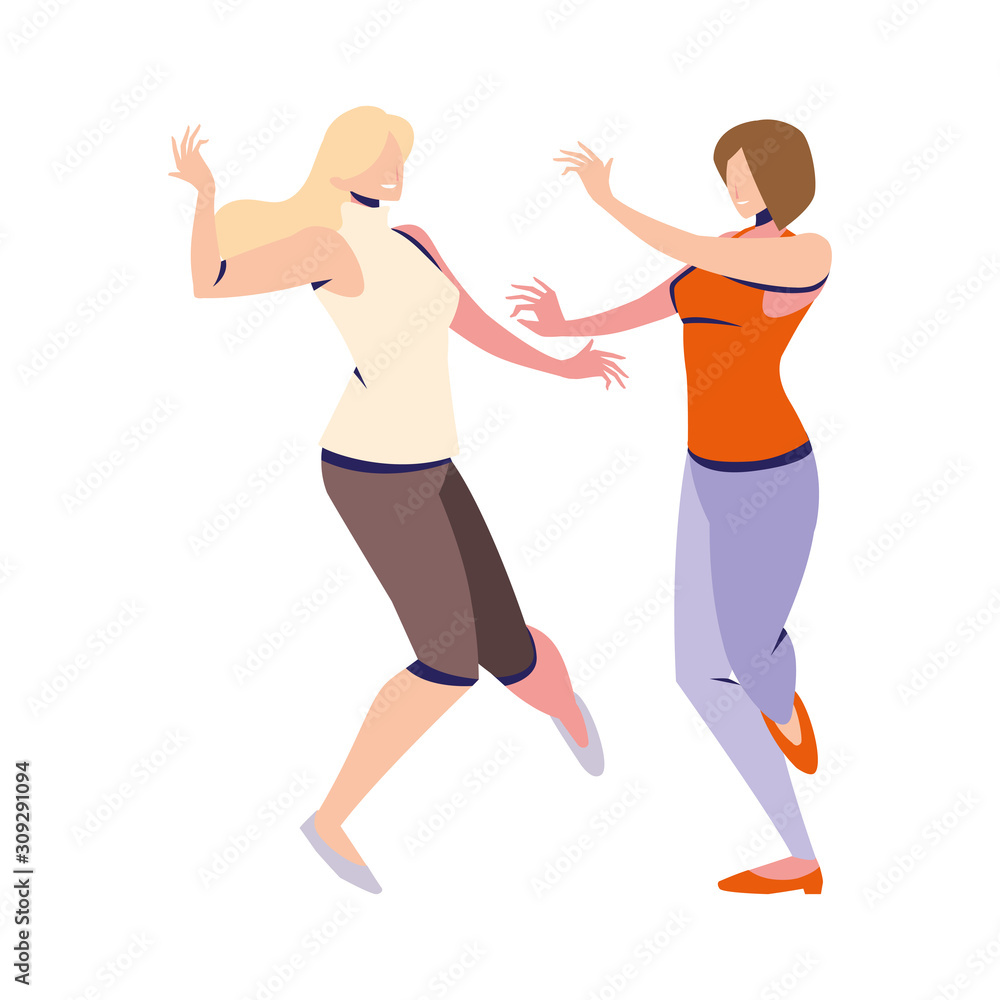 women in pose of dancing on white background women in pose of dancing on white background